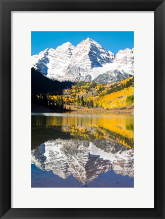 Framed Reflection of Mountain Range on water, Maroon Lake, Aspen, Colorado Print