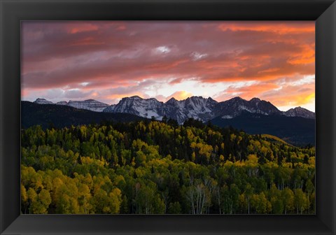 Framed Trees with Mountain Range at dusk, Aspen, Colorado Print