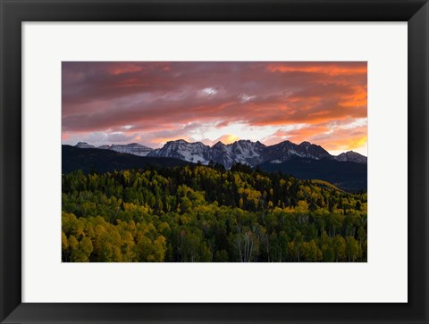 Framed Trees with Mountain Range at dusk, Aspen, Colorado Print