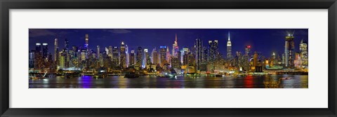 Framed Panoramic View of Manhattan Skyline at Night Print