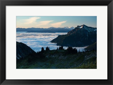 Framed Scenic View of Mountains, Mount Rainier National Park, Washington State Print