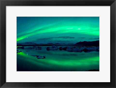 Framed Aurora Borealis or Northern Lights over Jokulsarlon Lagoon, Iceland Print