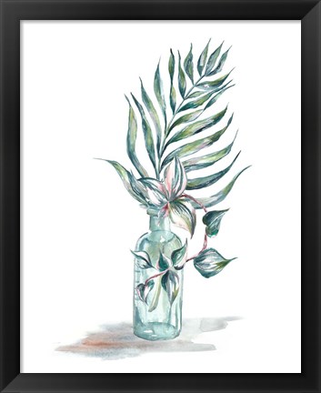 Framed Island Tropics Frond in Bottle I Print