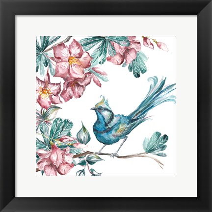 Framed Island Living Bird and Floral I Print