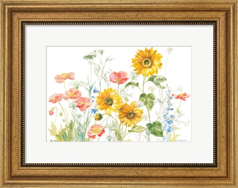 Framed Floursack Florals on White I Print