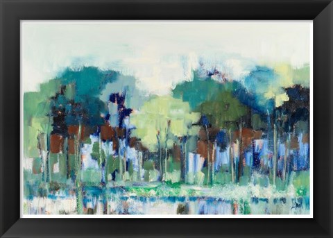 Framed Blue Green Tree Reflections Print