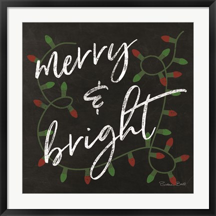 Framed Merry &amp; Bright Chalkboard Print