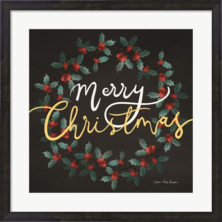 Framed Merry Christmas Wreath Print