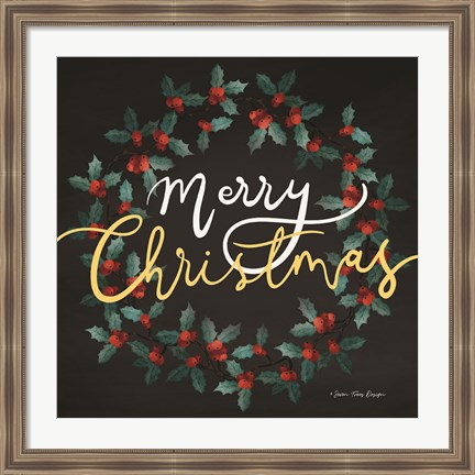 Framed Merry Christmas Wreath Print