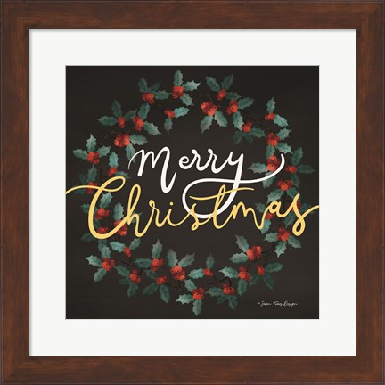 Framed Merry Christmas Wreath Print