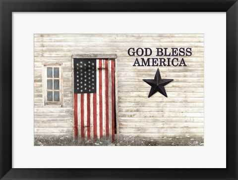 Framed God Bless American Flag Print