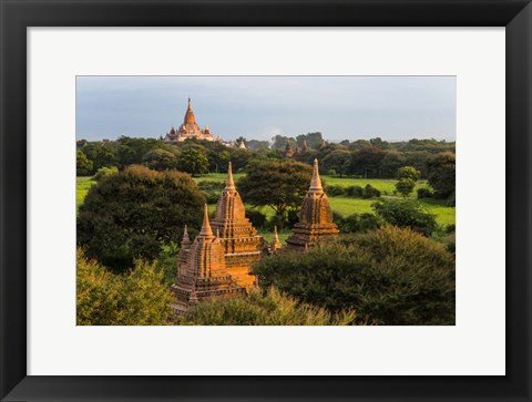 Framed Ancient Temple and Pagoda at Sunrise, Bagan, Mandalay Region, Myanmar Print