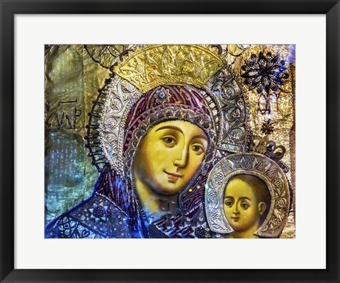 Framed Mary and Jesus Icon, Greek Orthodox Church of the Nativity Altar Nave, Bethlehem, Palestine Print