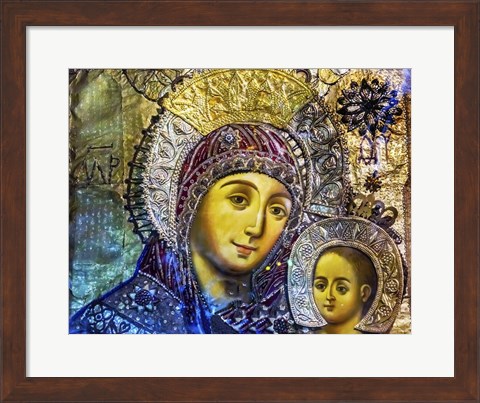 Framed Mary and Jesus Icon, Greek Orthodox Church of the Nativity Altar Nave, Bethlehem, Palestine Print