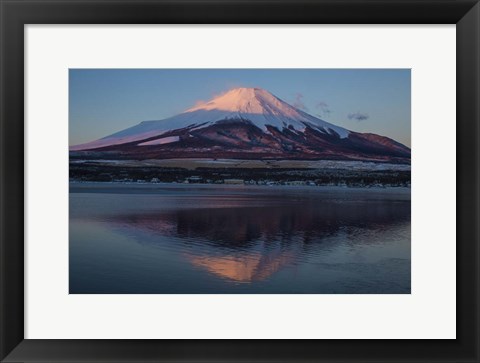 Framed Mt Fuji and Lake at sunrise, Honshu Island, Japan Print