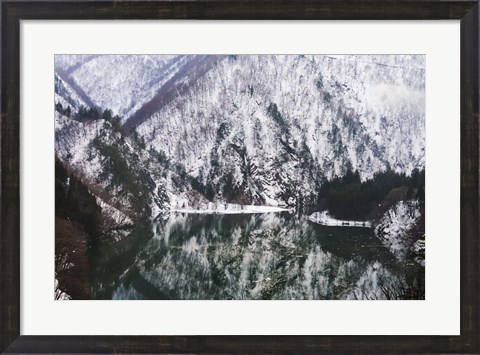 Framed Reflection of Mountain Covered with Snow in the Lake, Japan Print