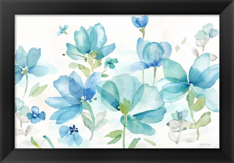 Framed Blue Poppy Field Landscape Print