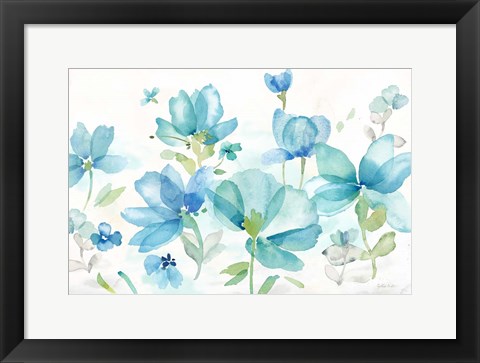 Framed Blue Poppy Field Landscape Print