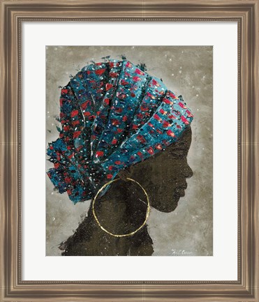 Framed Profile of a Woman I (gold hoop) Print