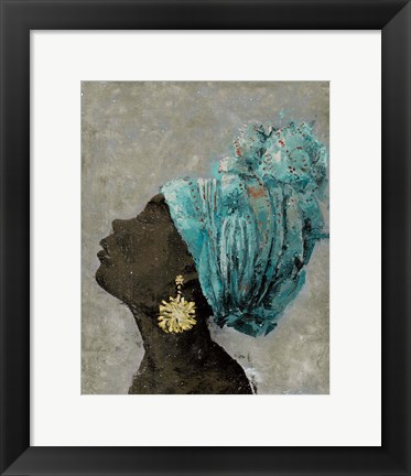 Framed Profile of a Woman II (gold earring) Print