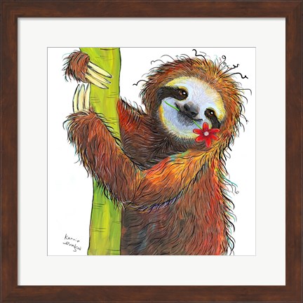 Framed Sloth with Red Flower Print