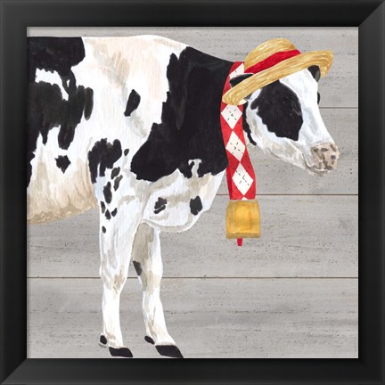 Framed Intellectual Animals I Cow and Bell Print