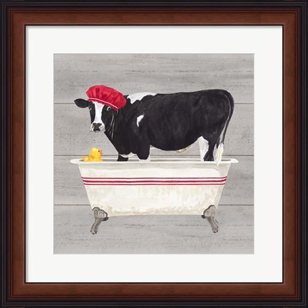 Framed Bath time for Cows Tub Print