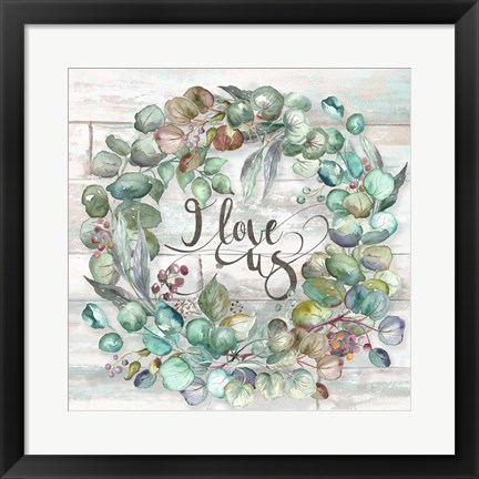 Framed Eucalyptus Wreath on shiplap Print