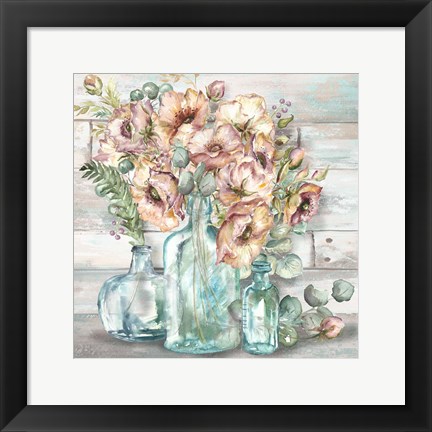 Framed Blush Poppies and Eucalyptus Still Life Print