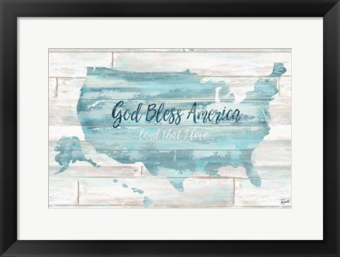 Framed God Bless America USA Map Print