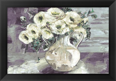 Framed White Flowers in Pottery Pitcher Print