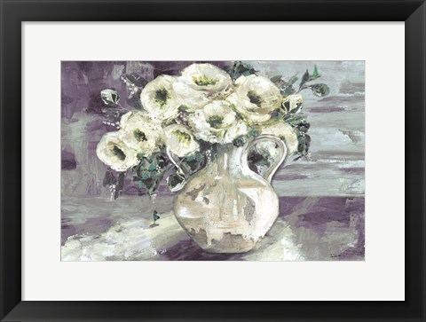 Framed White Flowers in Pottery Pitcher Print