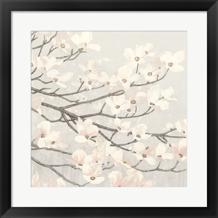 Framed Dogwood Blossoms II Gray Print