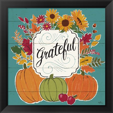 Framed Thankful II Turquoise Print