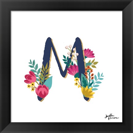 Framed Romantic Luxe Monogram M Navy Print