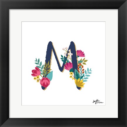 Framed Romantic Luxe Monogram M Navy Print