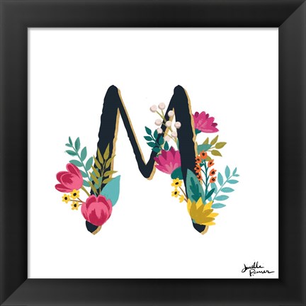 Framed Romantic Luxe Monogram M Black Print