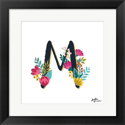 Framed Romantic Luxe Monogram M Black Print