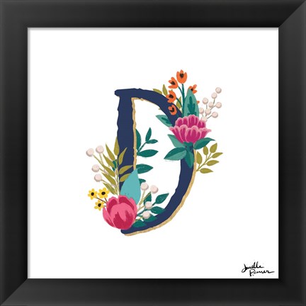 Framed Romantic Luxe Monogram D Navy Print