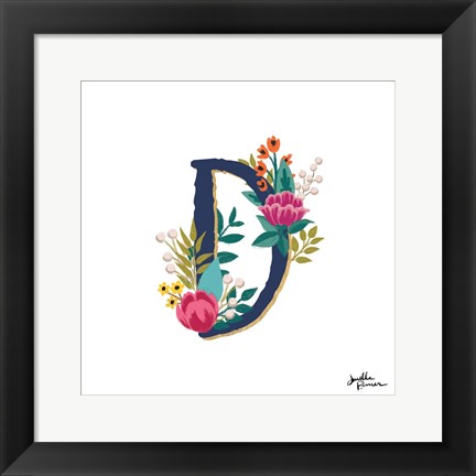 Framed Romantic Luxe Monogram D Navy Print