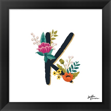 Framed Romantic Luxe Monogram K Black Print