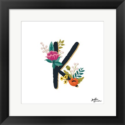 Framed Romantic Luxe Monogram K Black Print