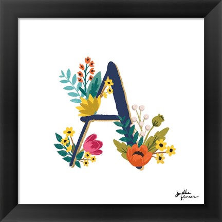 Framed Romantic Luxe Monogram A Navy Print