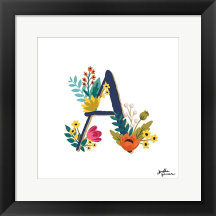 Framed Romantic Luxe Monogram A Navy Print