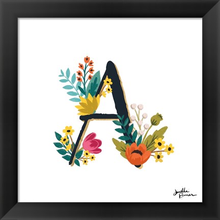 Framed Romantic Luxe Monogram A Black Print