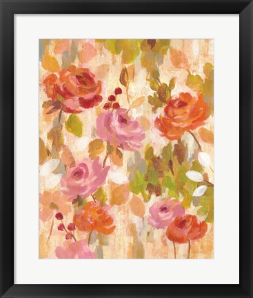 Framed Pink and Orange Brocade I Print