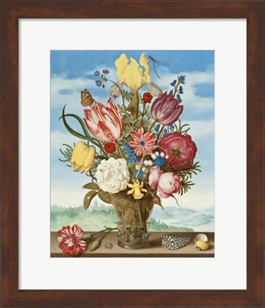 Framed Ambrosius Bosschaert, Bouquet of Flowers on a Ledge Print