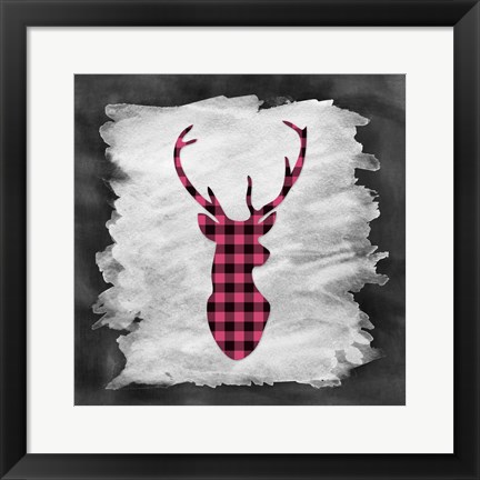 Framed Pink Plaid Deer Print