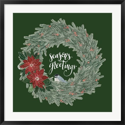 Framed Woodland Wreath II Green Print