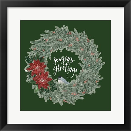 Framed Woodland Wreath II Green Print